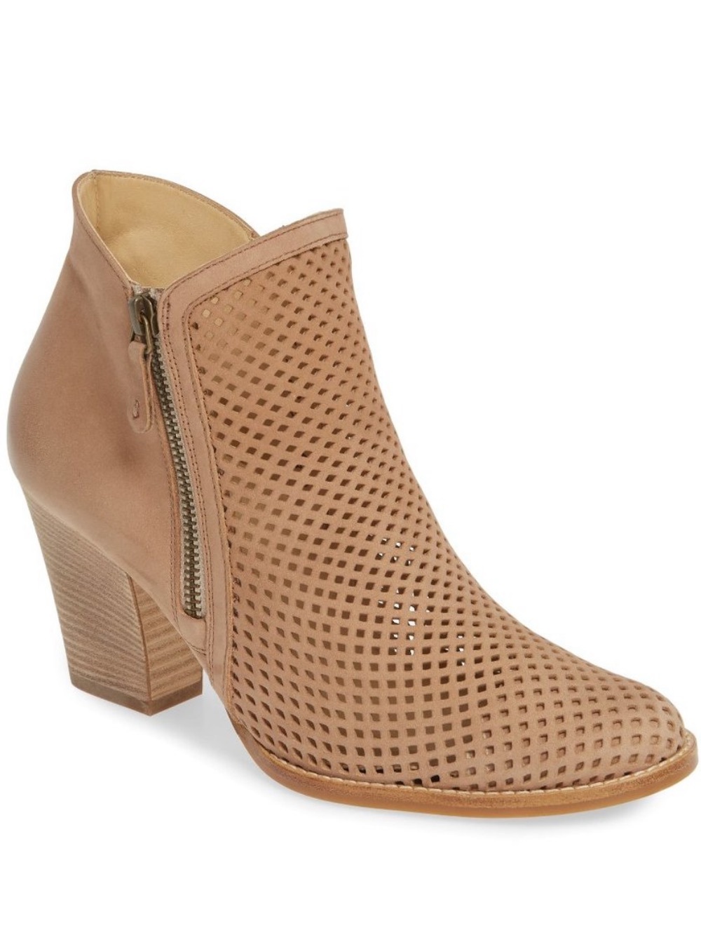 Paul Green Bonsai Perforated Tan Leather Stacked Chunky Heel Booties Size 7.5